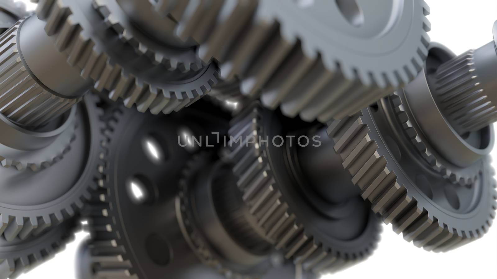 Gear metal wheels close-up. 3D ollustration, DOF effect