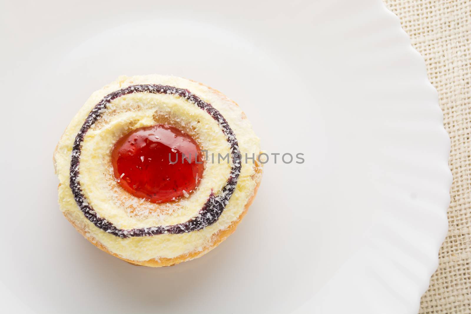Donut on a white plate, donut with white background by yuiyuize
