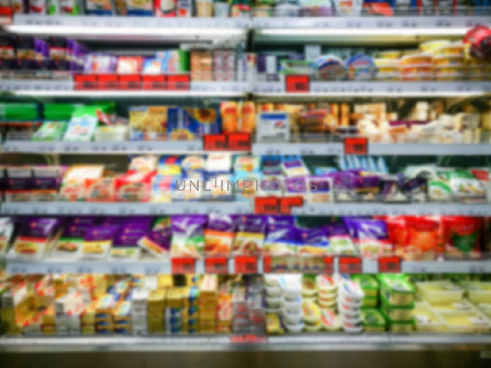 Blurred of product shelves in supermarket or grocery store, use  by yuiyuize