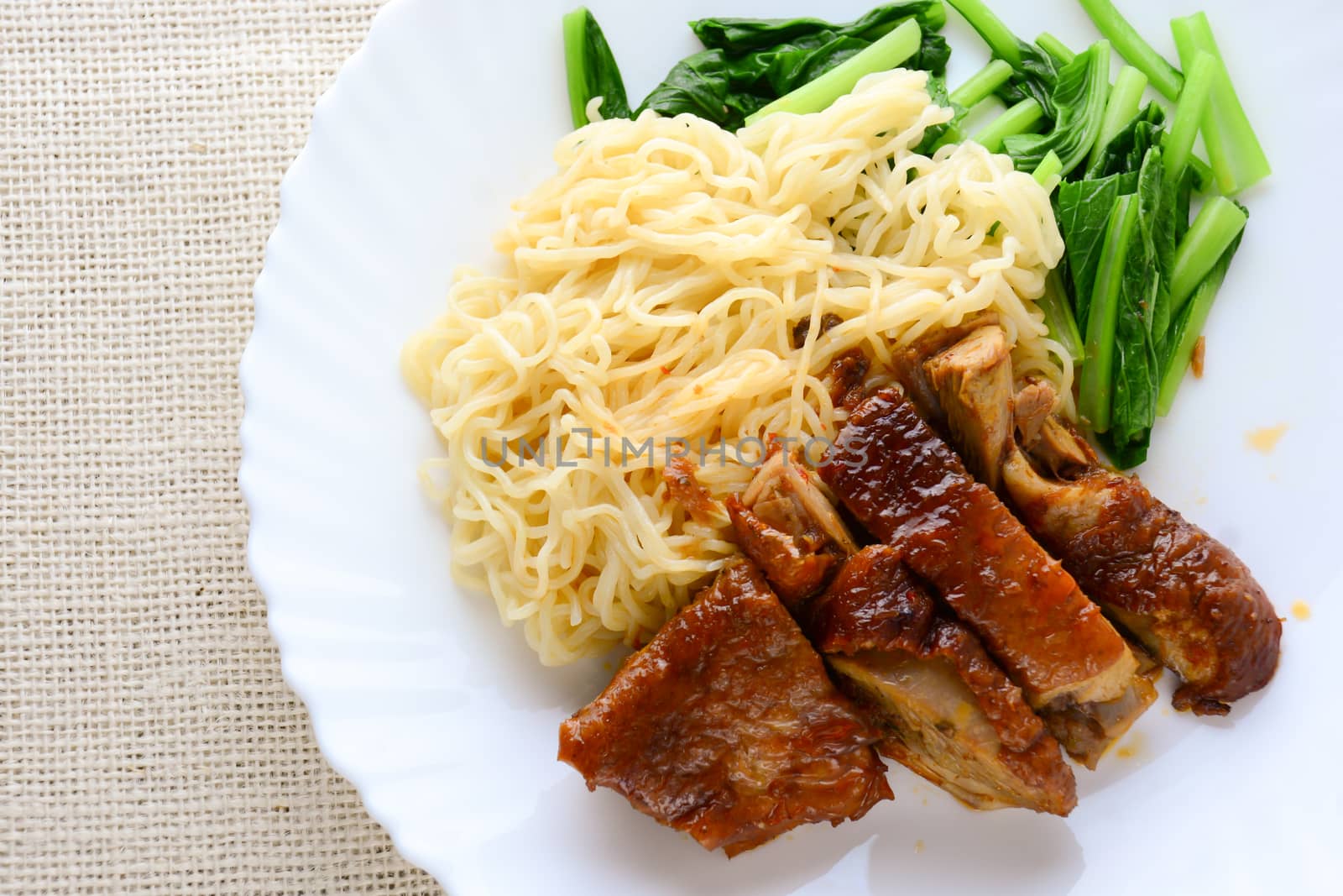 Roast duck with egg noodle
