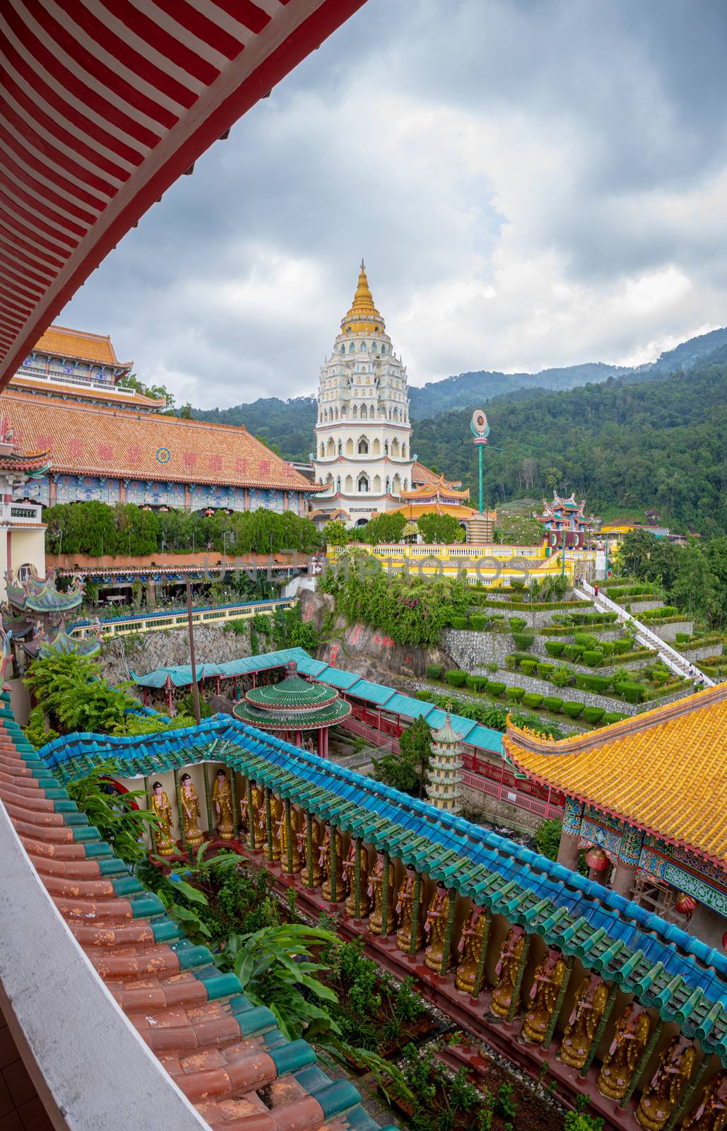 Kek Lok temple panorama of inner yard of biggest buddhist temple of Penang