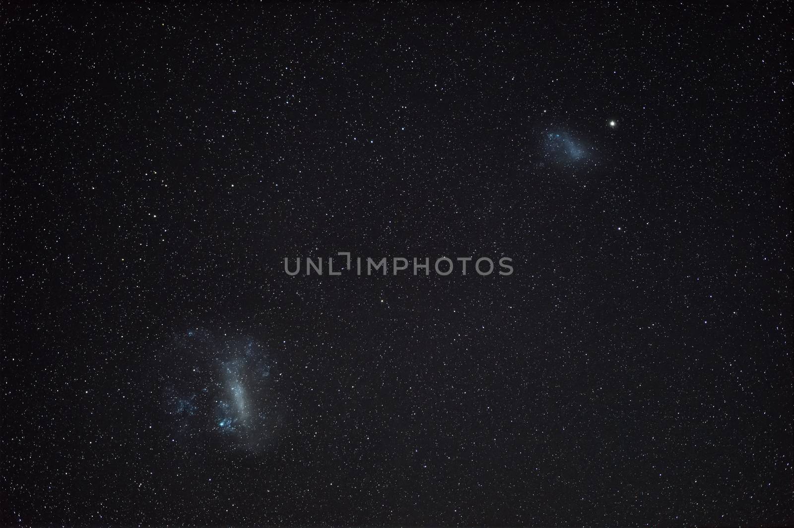 Magellanic Clouds in Australian night sky seen on southern hemisphere during night