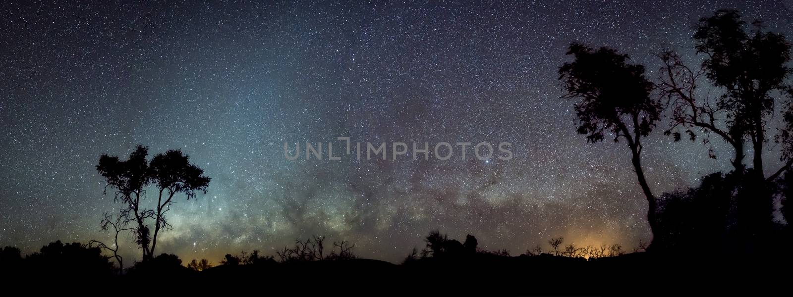 Silhouette of Australian outback panorama in front of milky way and zodiacal light by MXW_Stock