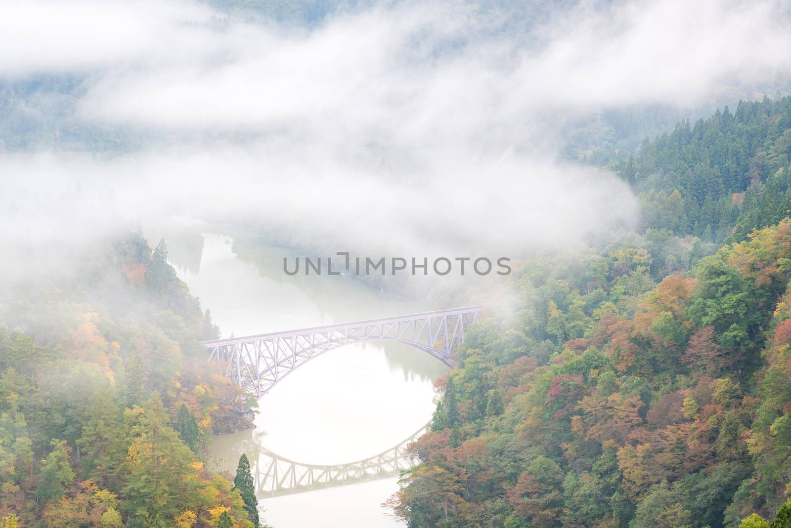 Autumn fall foliage Fukushima First Bridge View Point daiichi kyouryou in Mishima Fukushima Japan