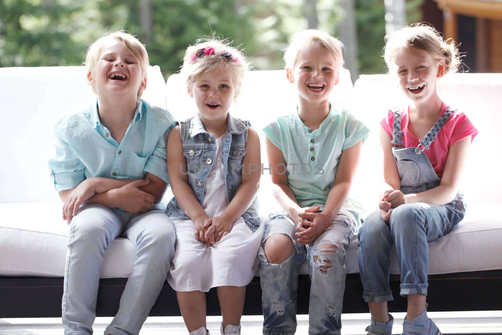 Group of happy smiling children outdoors