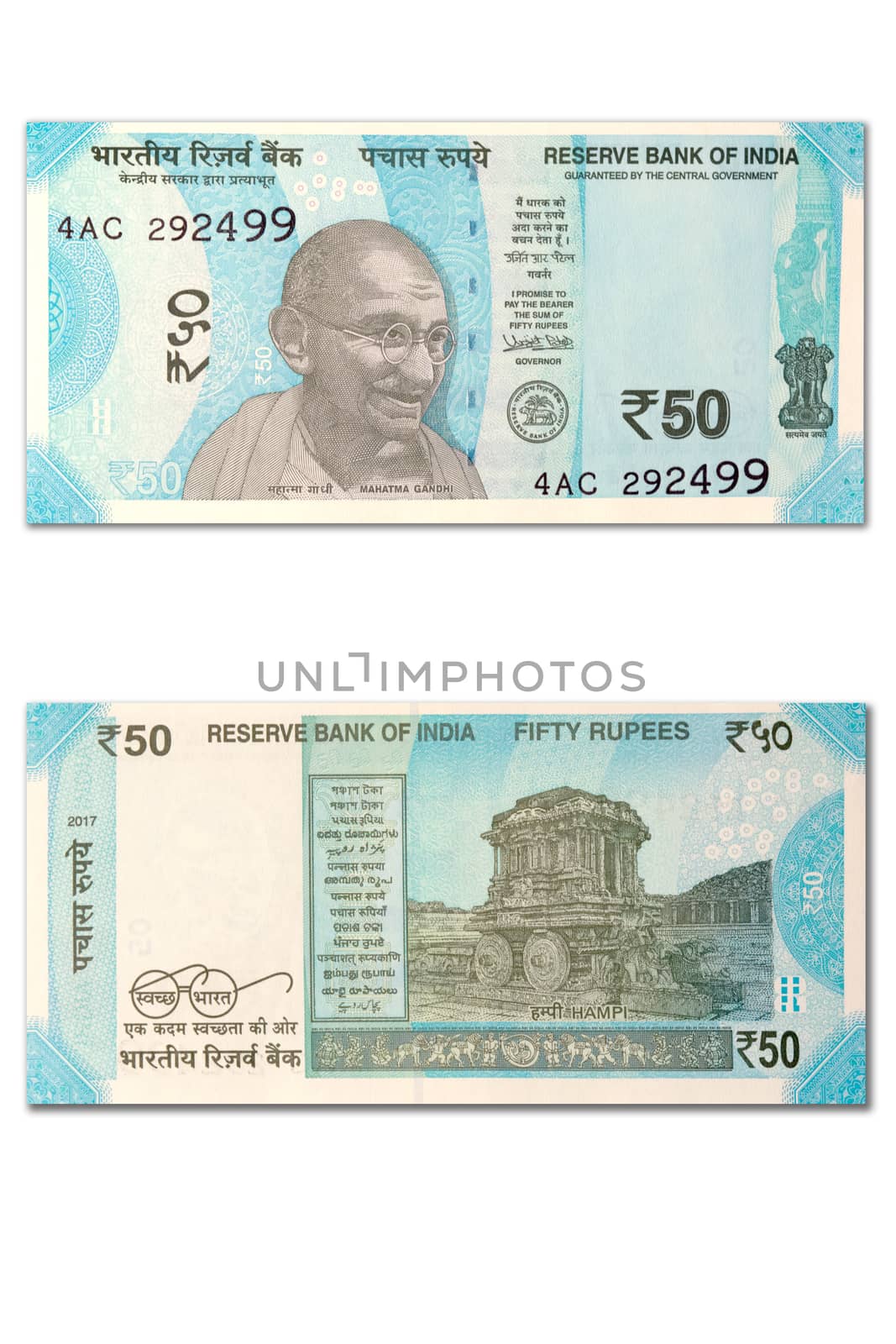 New Indian 50 rupees front and back view on isolted white background by lakshmiprasad.maski@gmai.com