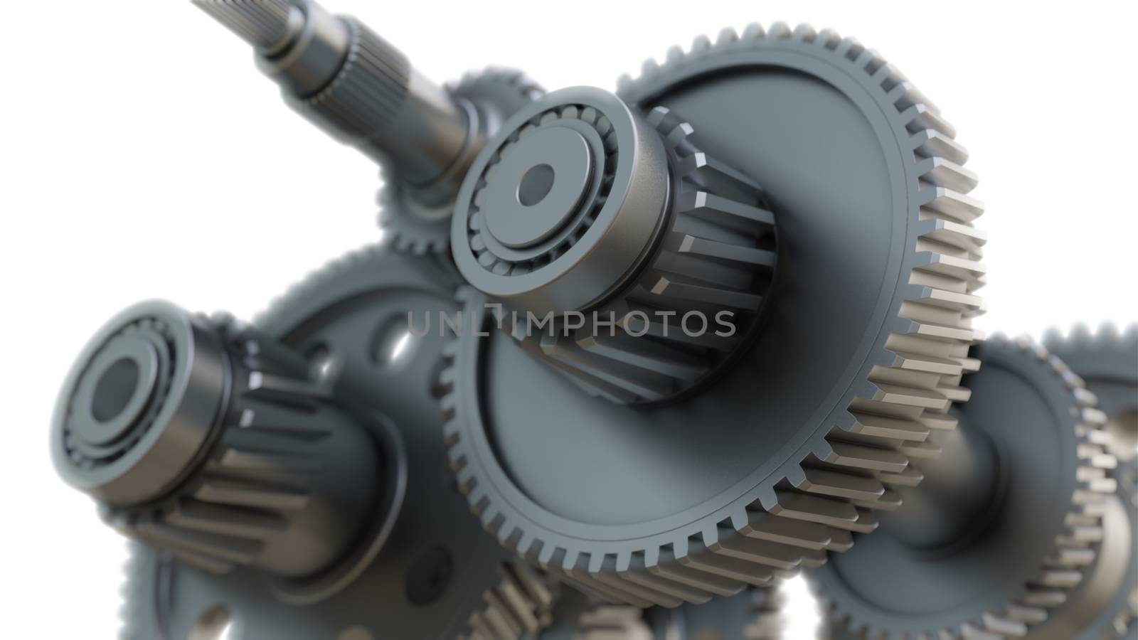 Gear metal wheels close-up. 3D ollustration, DOF effect