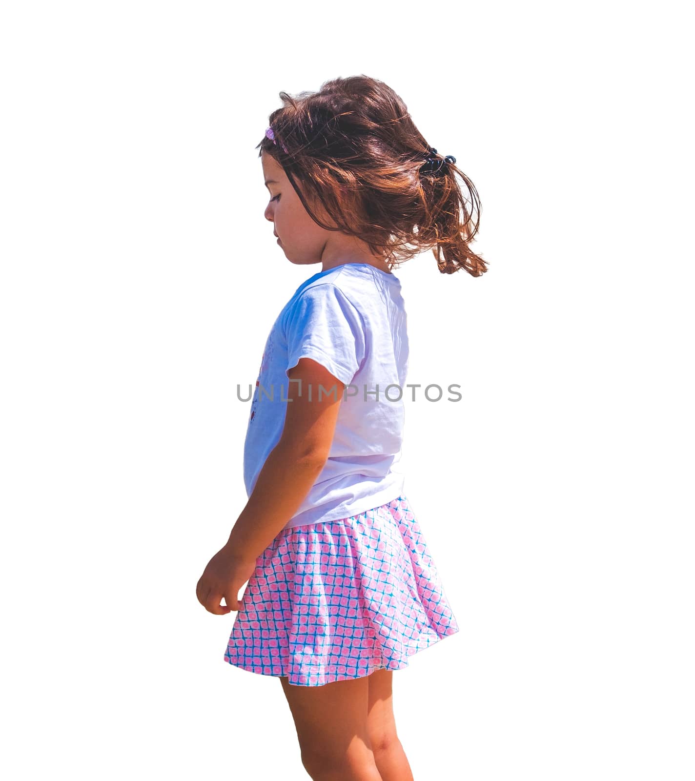 sad children emotion isolated side view female baby girl background by LucaLorenzelli