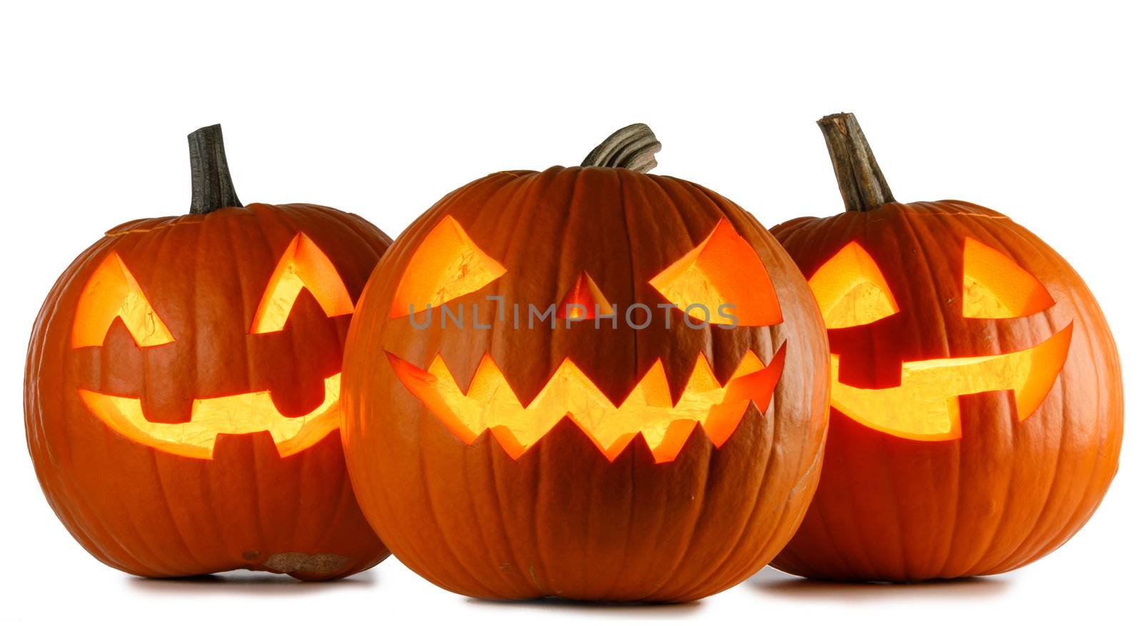Three Halloween Pumpkins isolated on white background