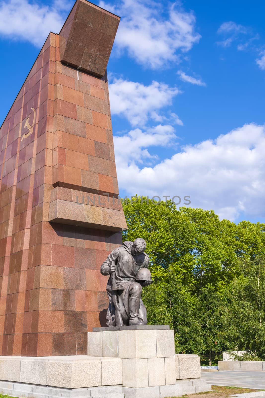 Soviet War Memorial Treptower Park in Berlin, Germany. Statue of Soviet soldier at the Soviet War Memorial in Treptower Park in Berlin.