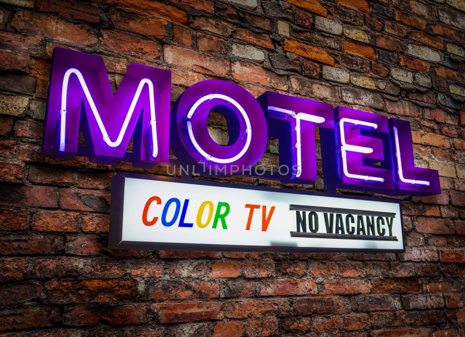 Retro Neon Motel Sign In California Advertising A Color TV