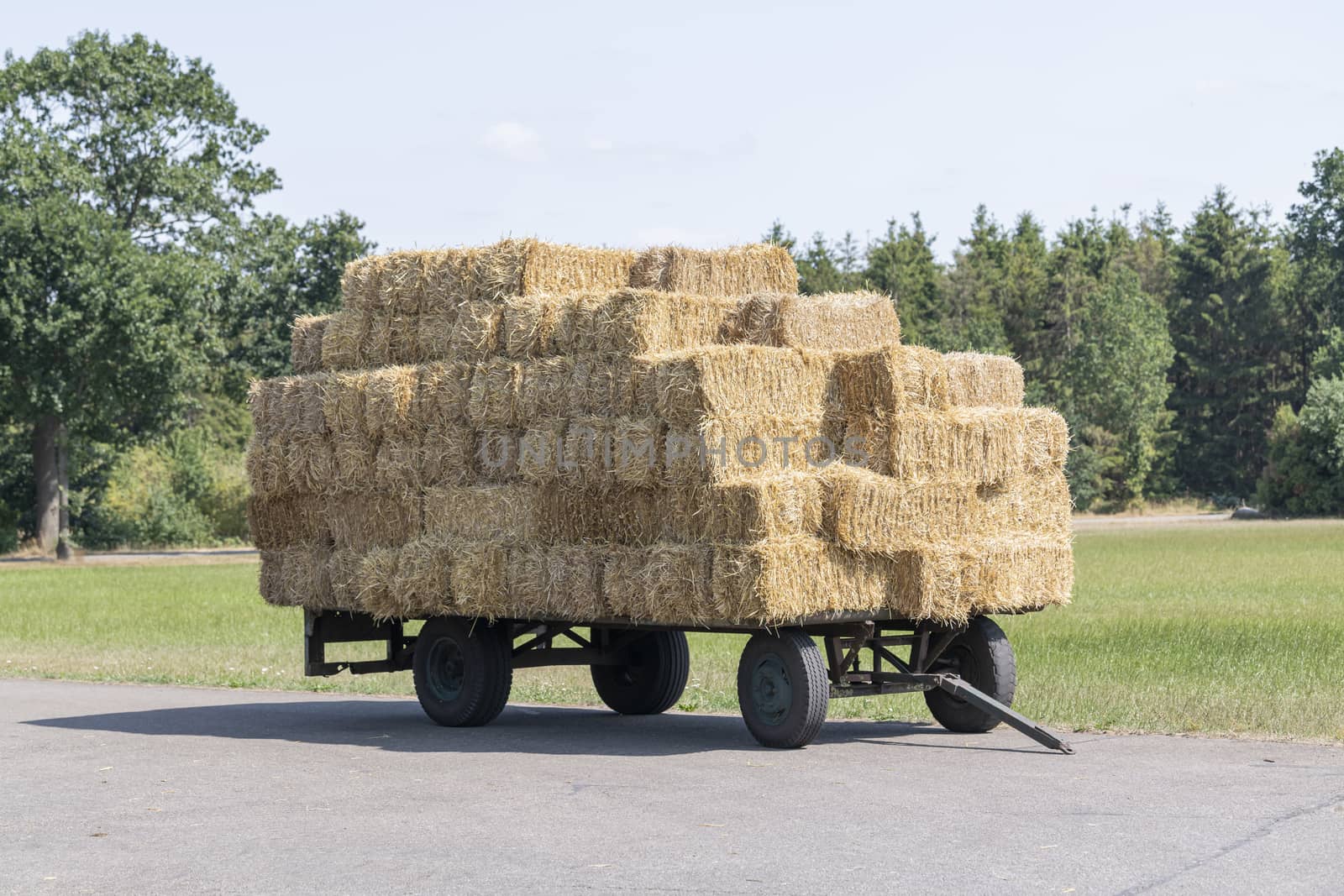 Plain old farm wagon with straw bales stacked
 by Tofotografie