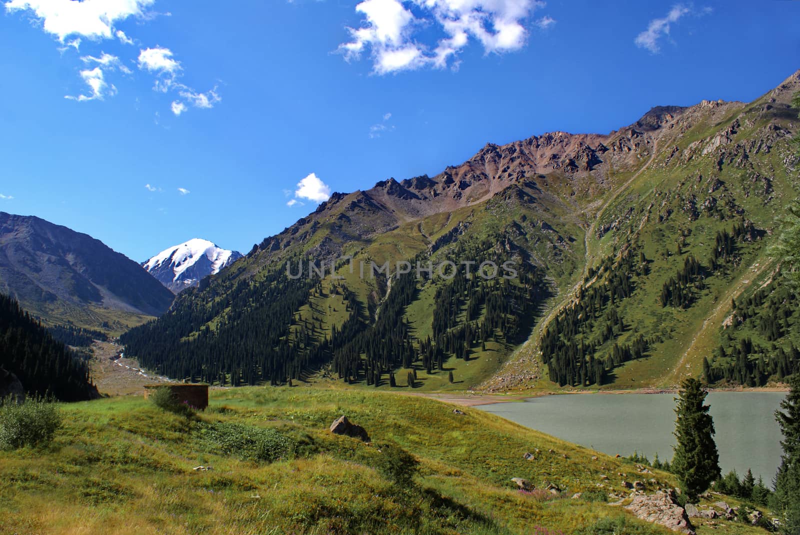 Big Almaty lake in the mountains of Kazakhstan, summer