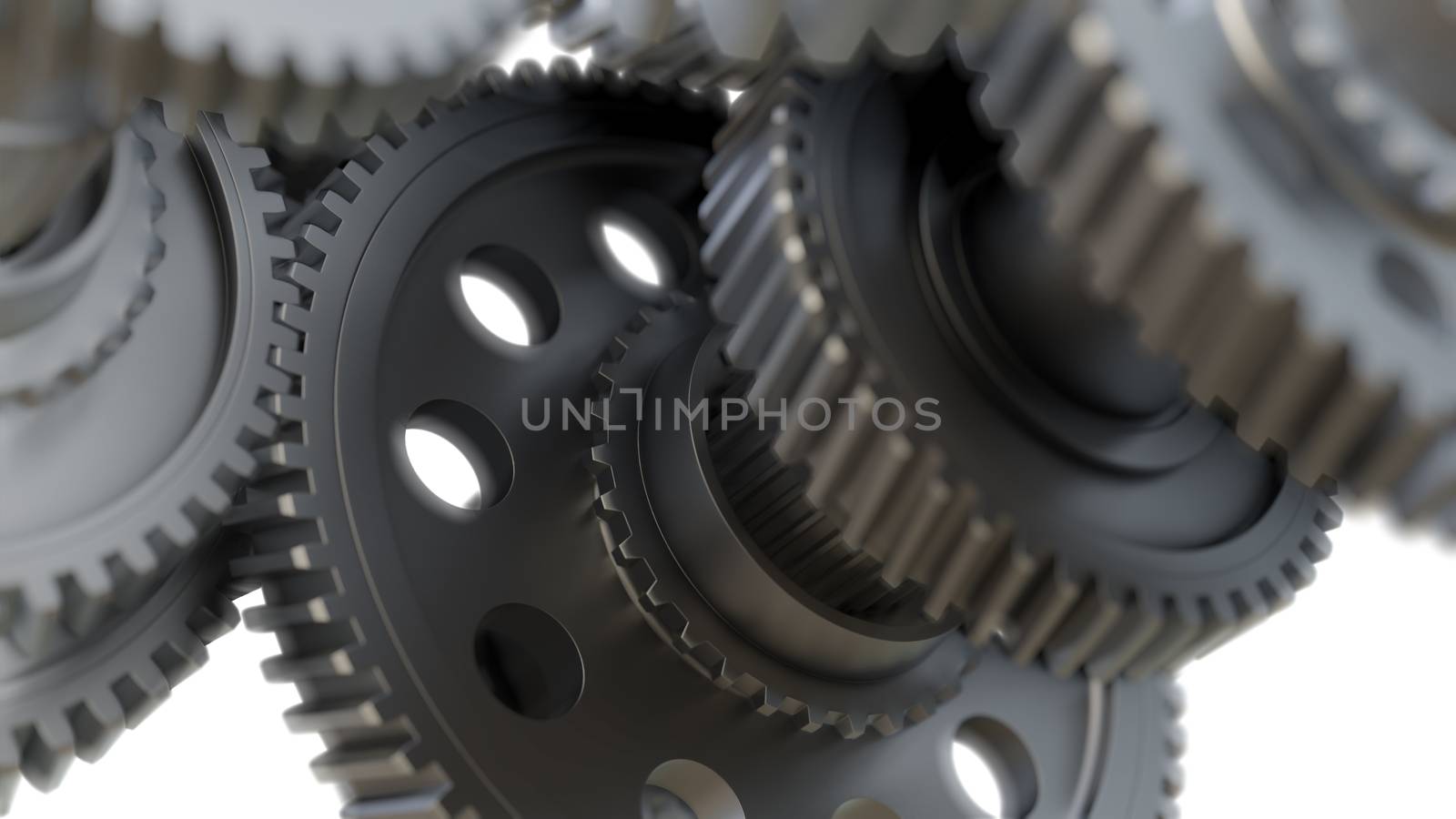 Gear metal wheels close-up. 3D ollustration, DOF effect