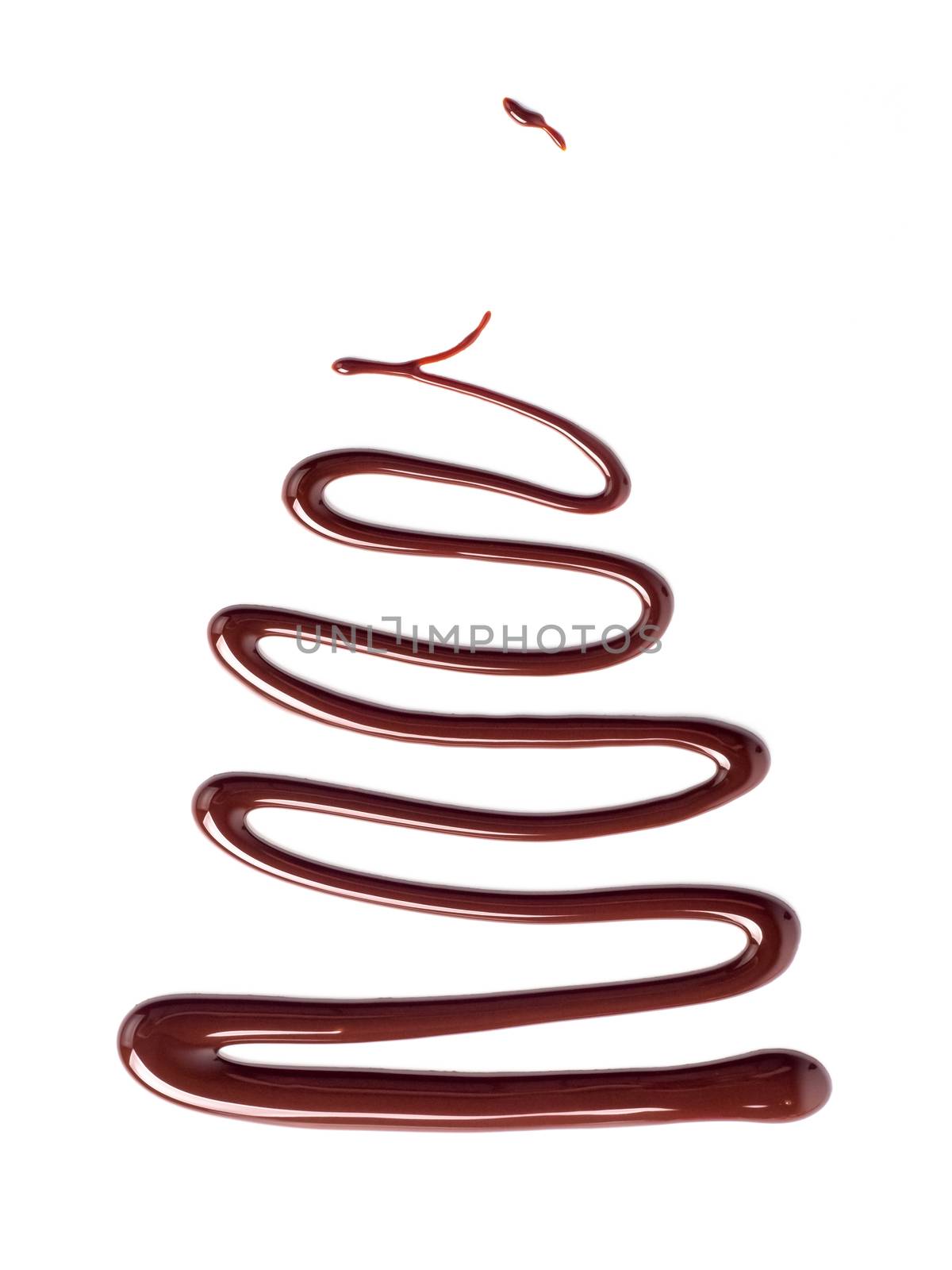 Chocolate sauce on white. Abstract lines made of chocolate or soy sauce isolated on white background