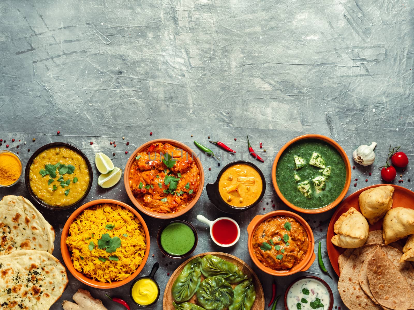 Indian food and indian cuisine dishes, copy space by fascinadora