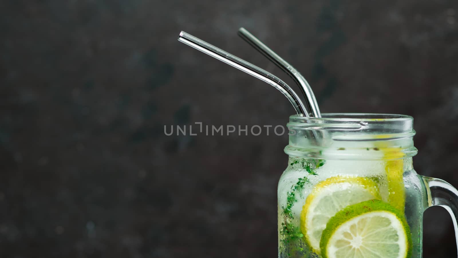 Metal recyclable drinking straws, copy space by fascinadora