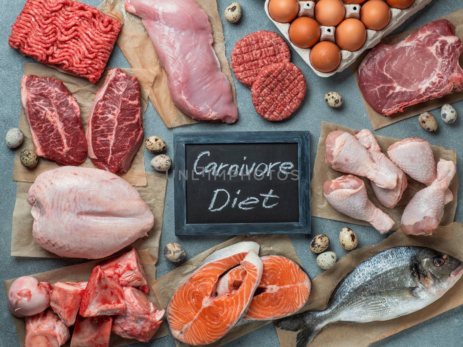 Carnivore diet, zero carb concept, top view by fascinadora