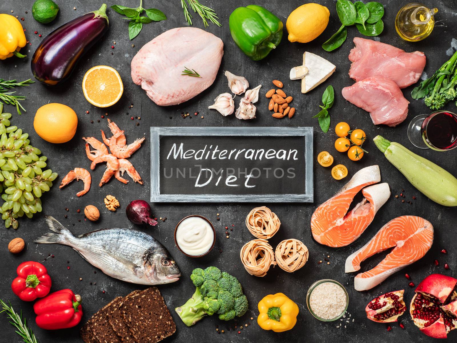 Mediterranean diet concept, flat lay by fascinadora