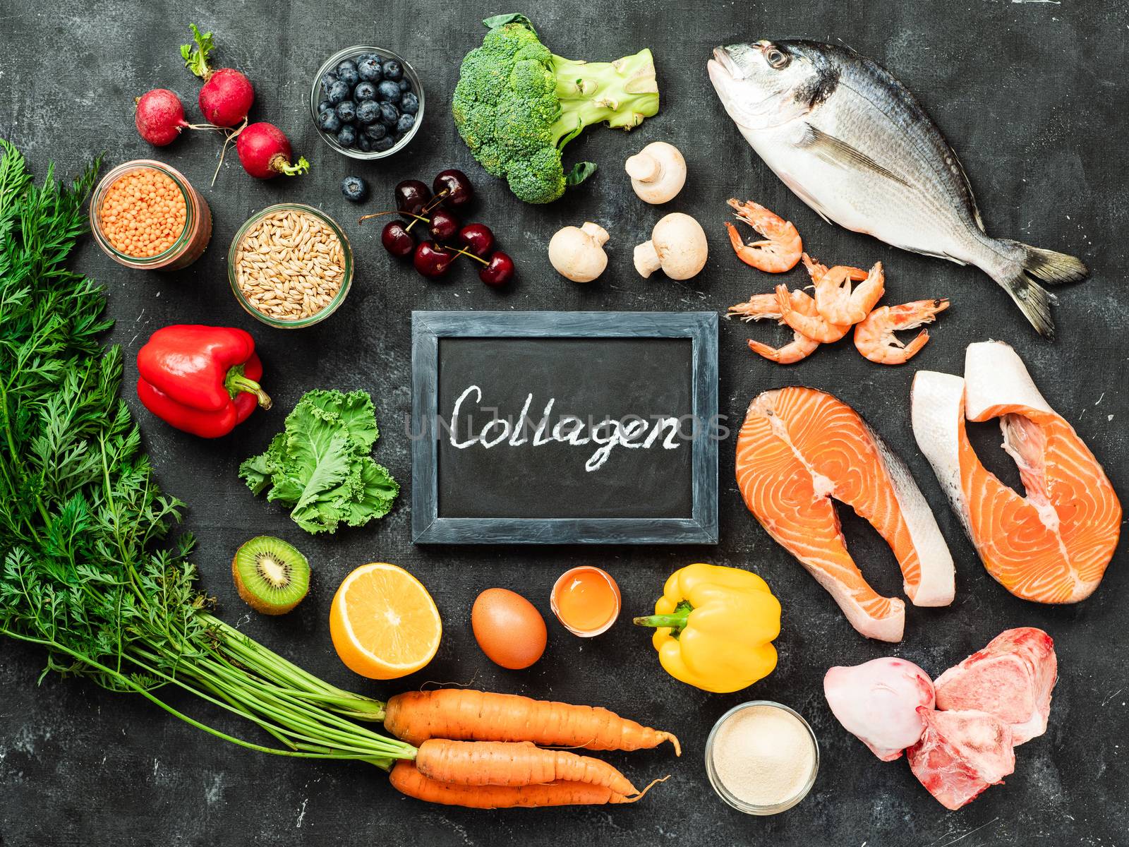 Collagen in food concept, top view by fascinadora