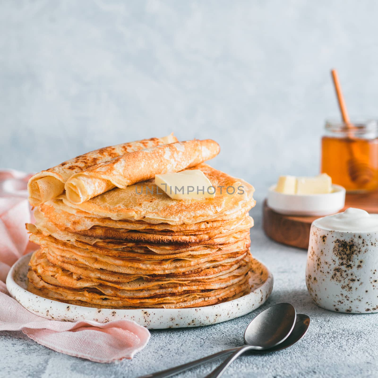 russian pancakes blini with copy space by fascinadora