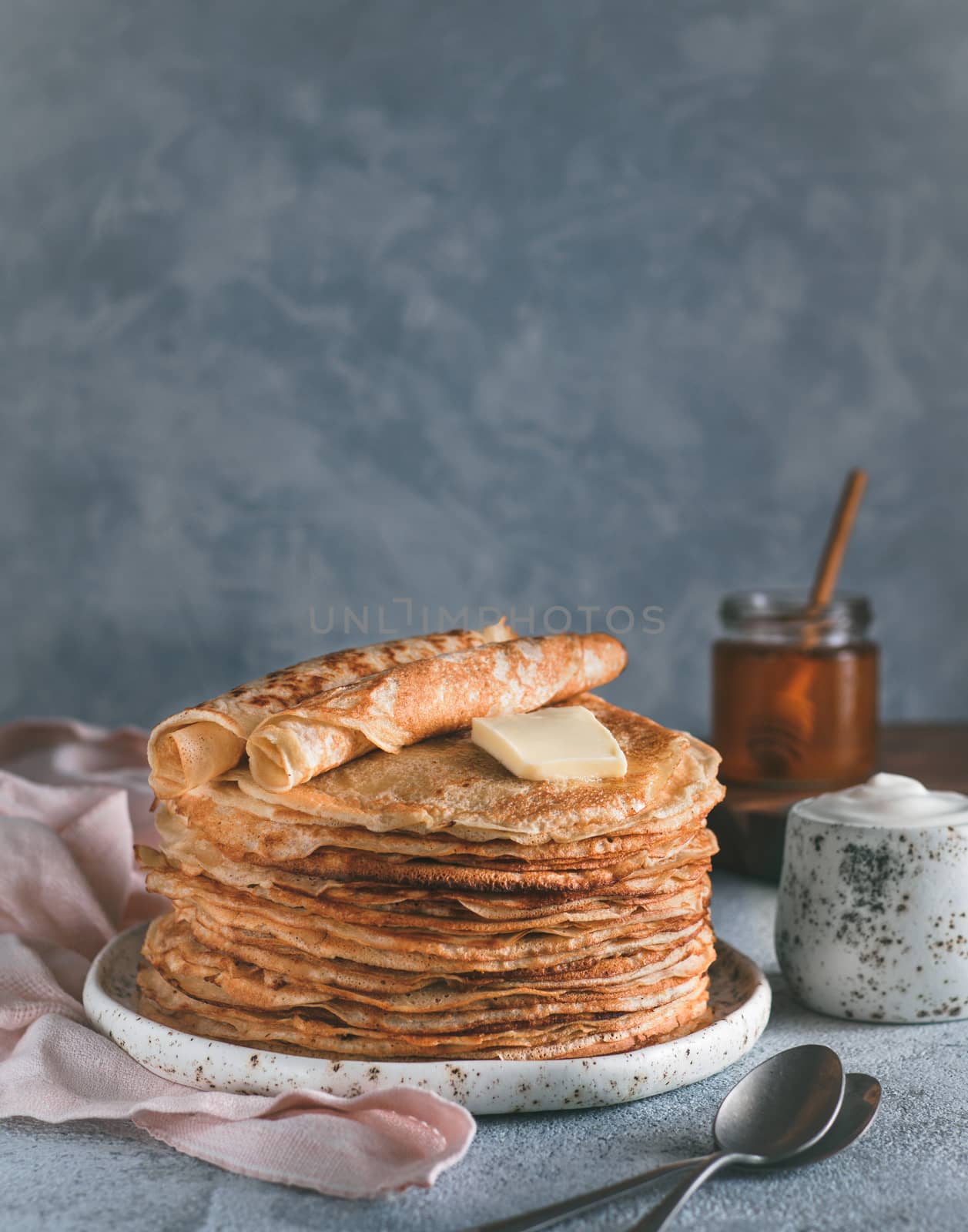 russian pancakes blini with copy space by fascinadora