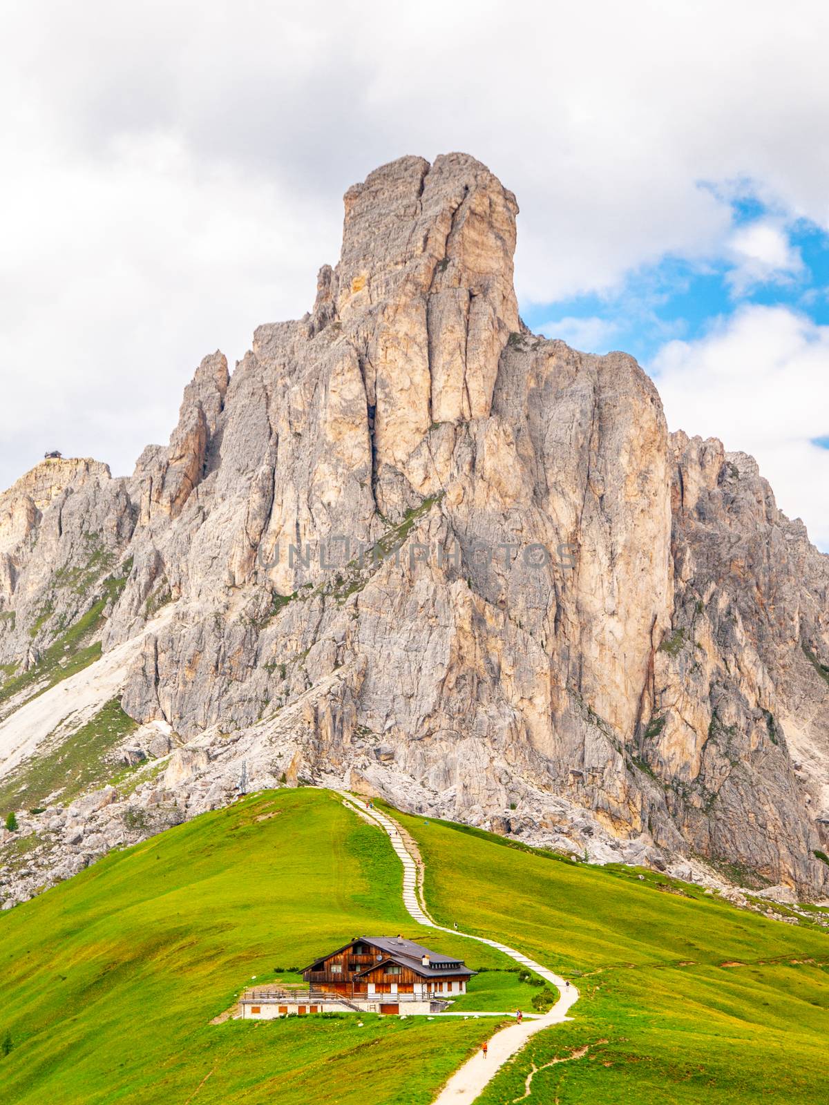 Passo Giau with Mount Gusela on the background, Dolomites, or Dolomiti Mountains, Italy.