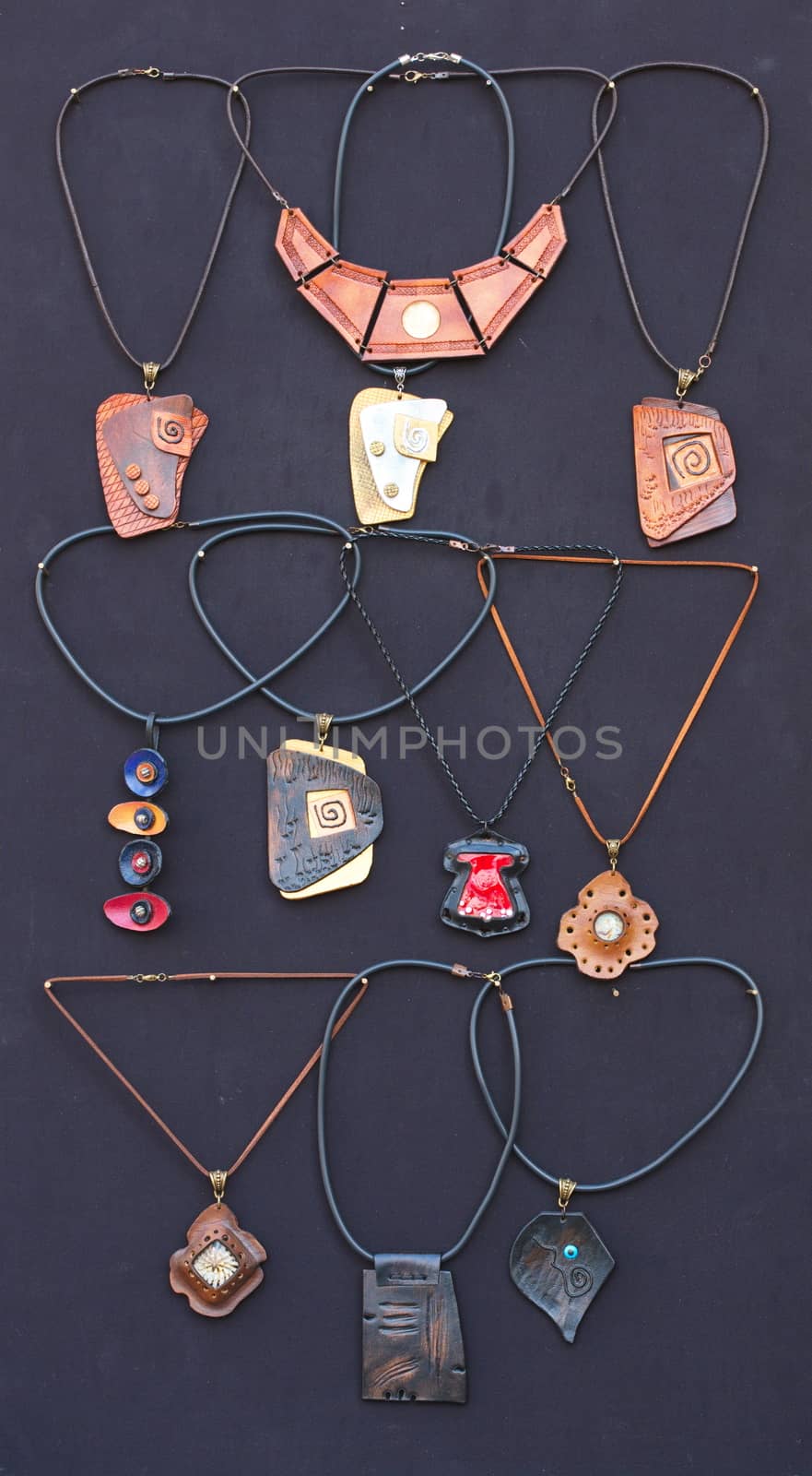 Made of leather, necklaces and bracelets. leather ornaments. the talisman and amulet