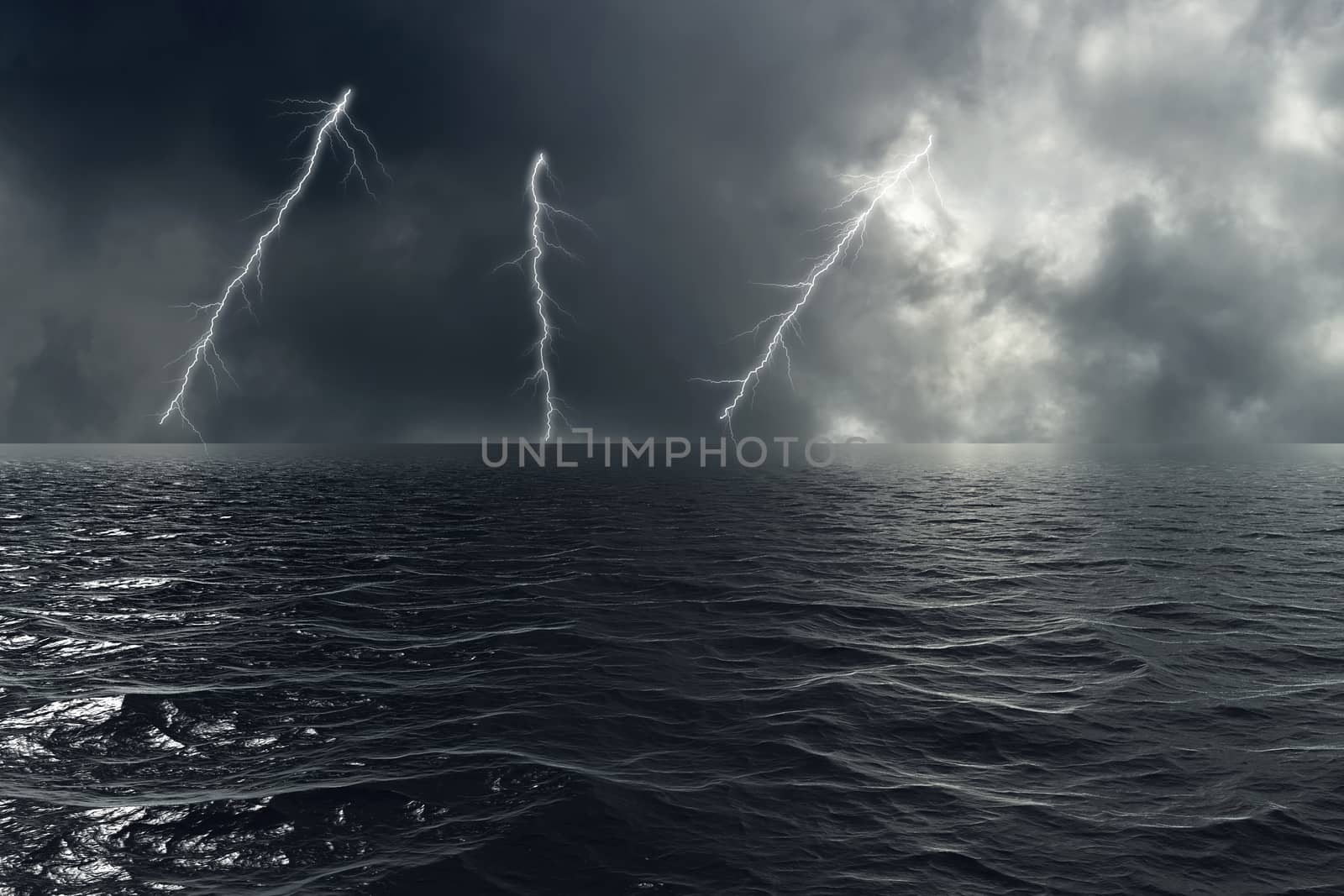 Stormy weather on the ocean with lightning