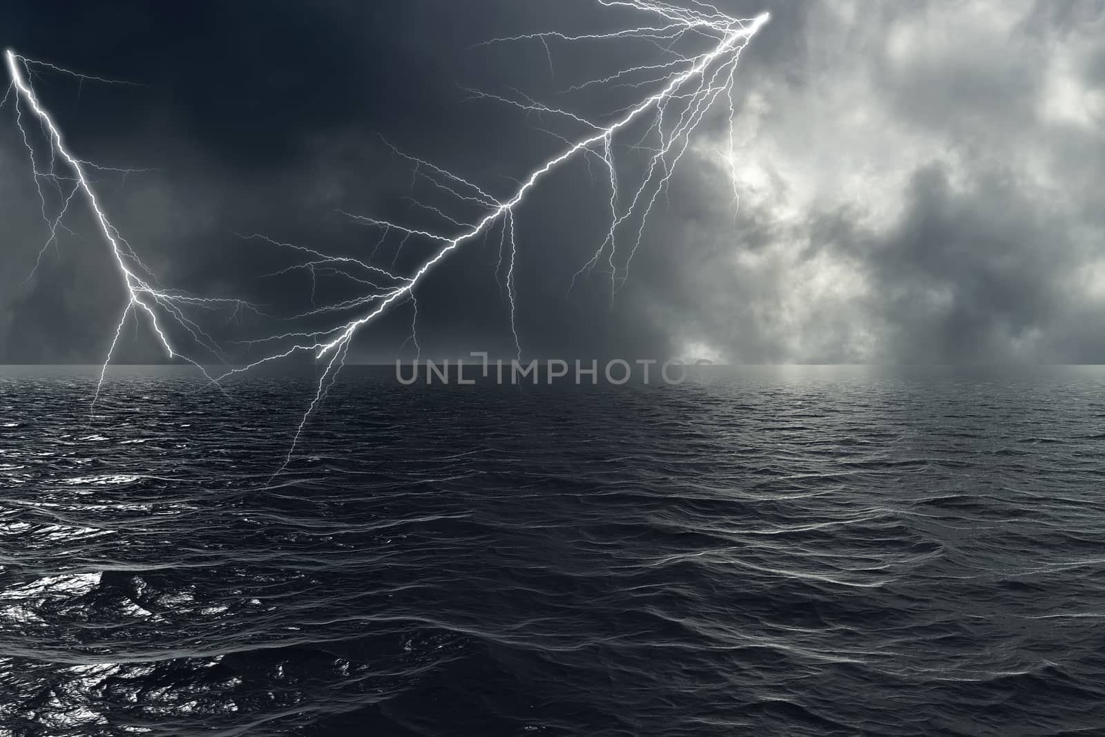 Stormy weather on the ocean with lightning