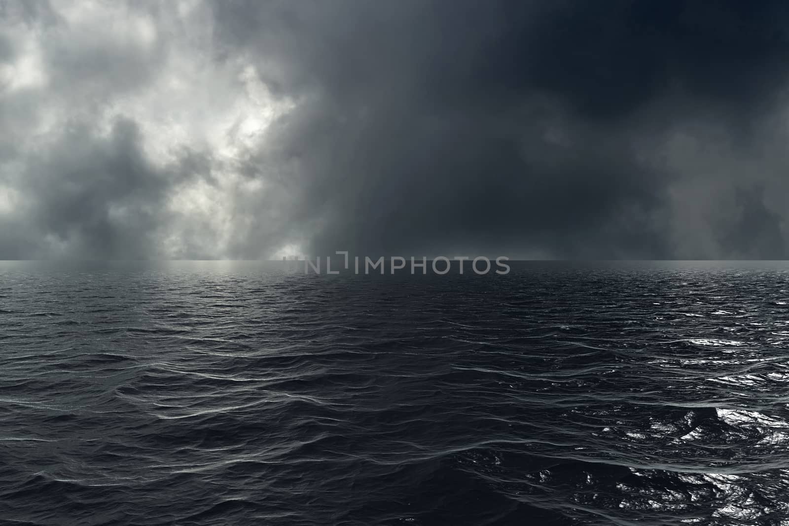 Stormy weather on the ocean with lightning