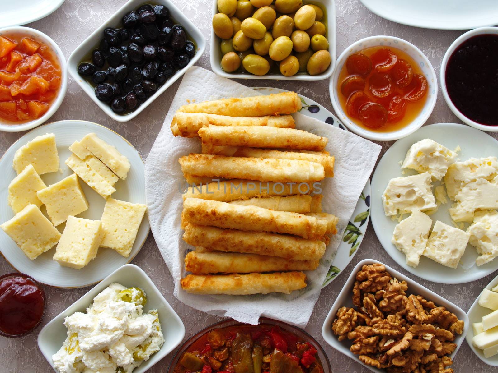 Weekend breakfast enjoyment. Brunch time. morning breakfast. classic Turkish breakfast