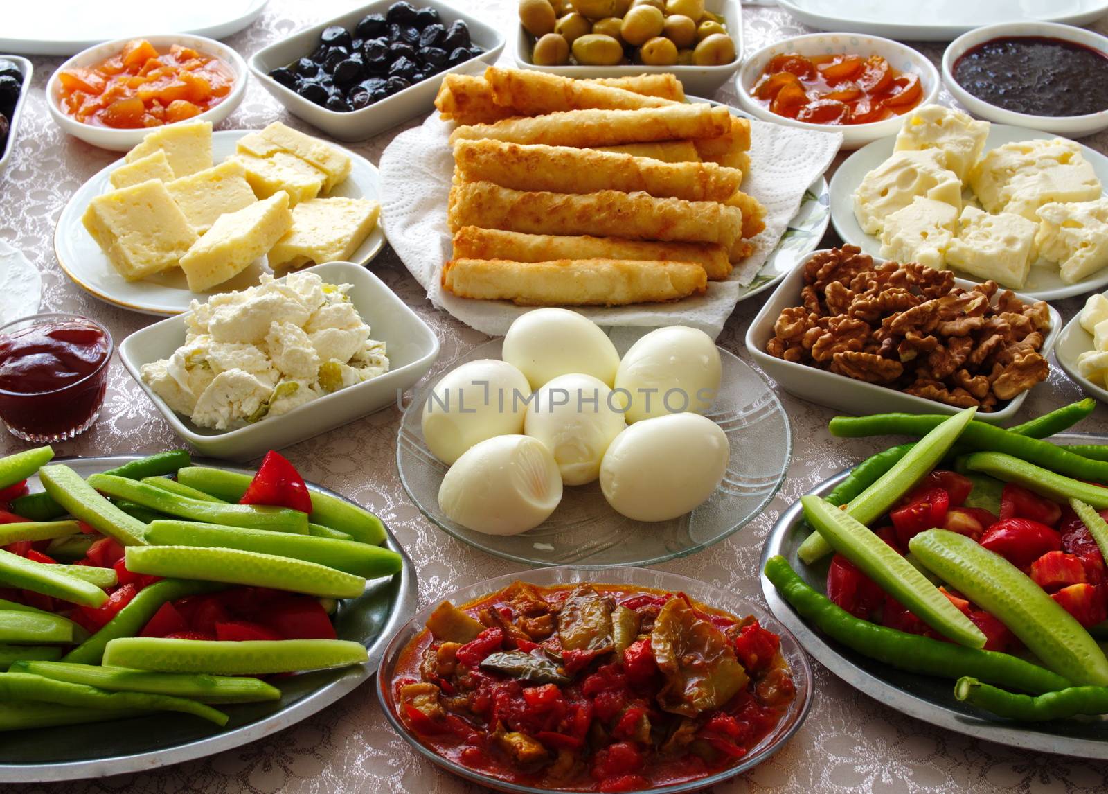 Weekend breakfast enjoyment. Brunch time. morning breakfast. classic Turkish breakfast