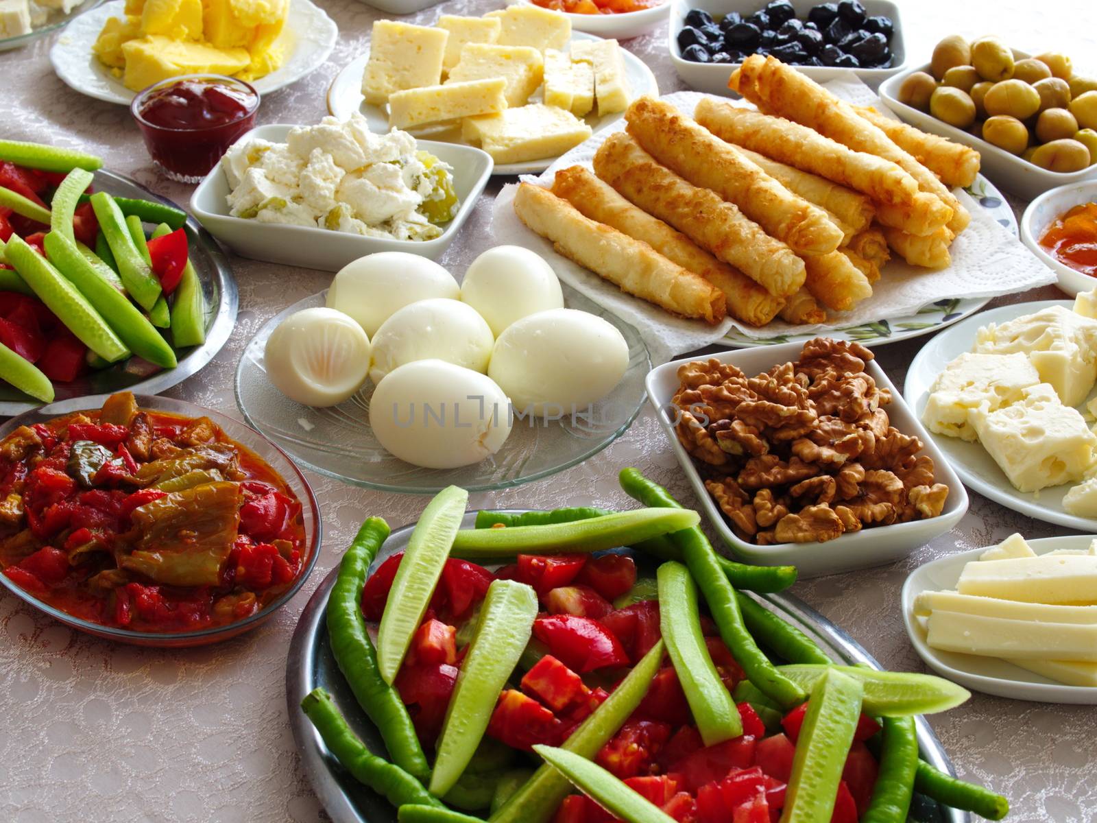 Weekend breakfast enjoyment. Brunch time. morning breakfast. classic Turkish breakfast