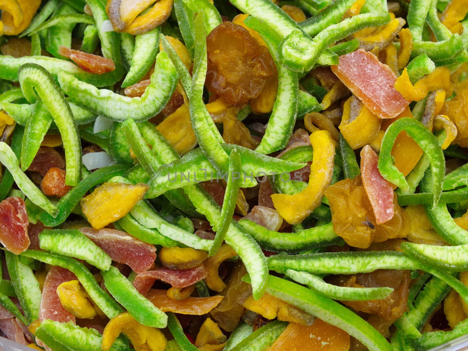 dried tropical fruit mix. Top view organic dried fruit background