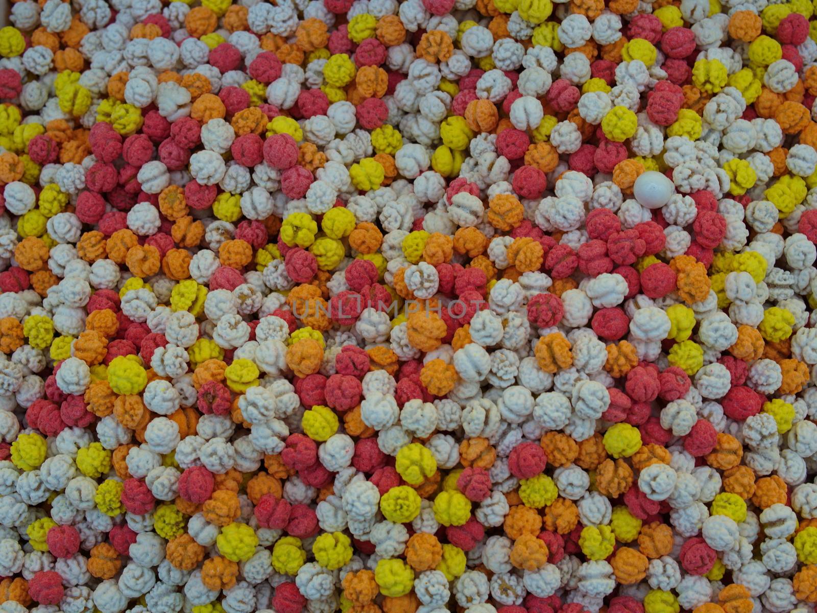 colorful candies, starchy roasted chickpea.  top view organic cookie background