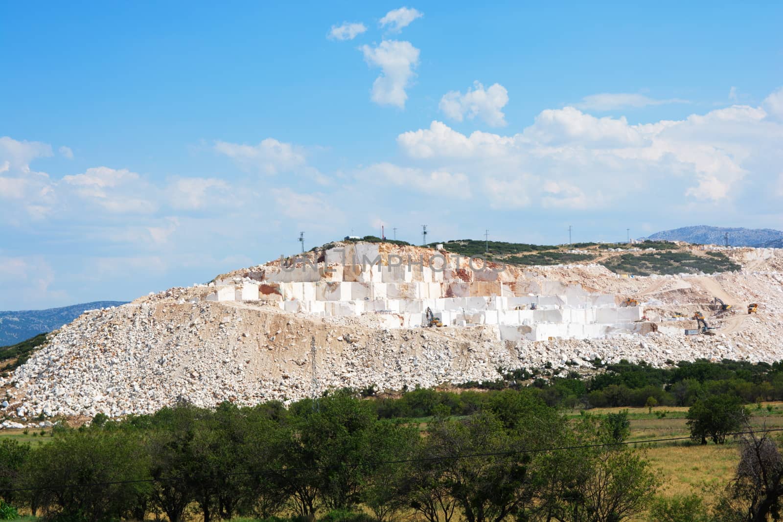 marble mine, are cut into blocks and removed from the mine