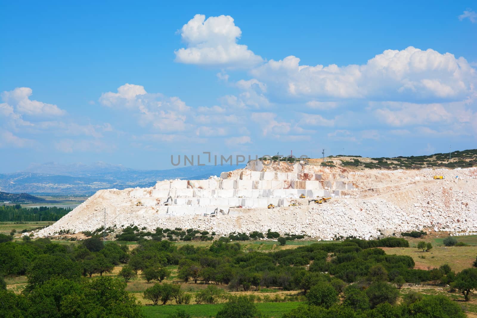 marble mine, are cut into blocks and removed from the mine