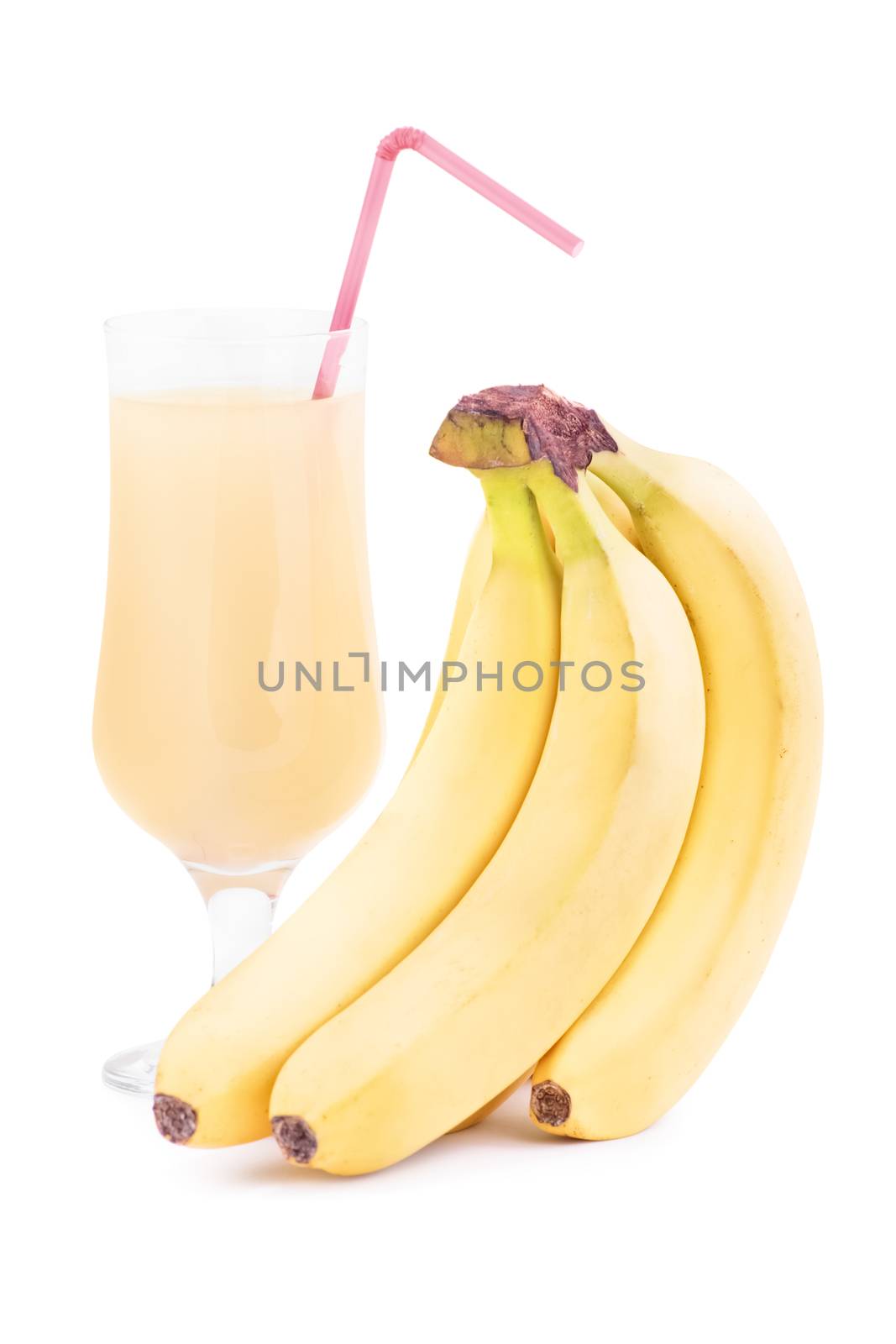 Bananas with a smoothie glass, isolated on white background.