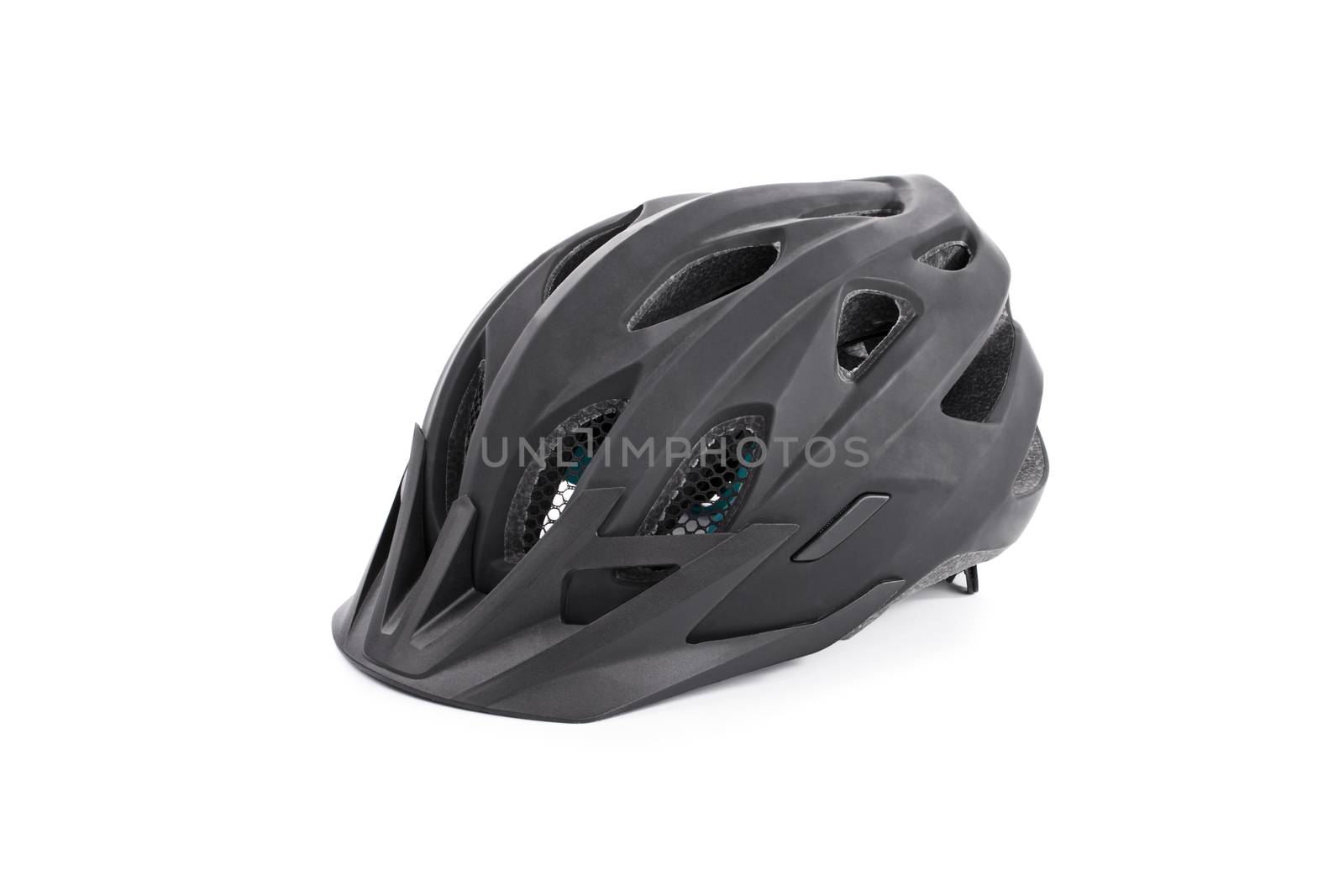 Black bicycle helmet, isolated on white background.