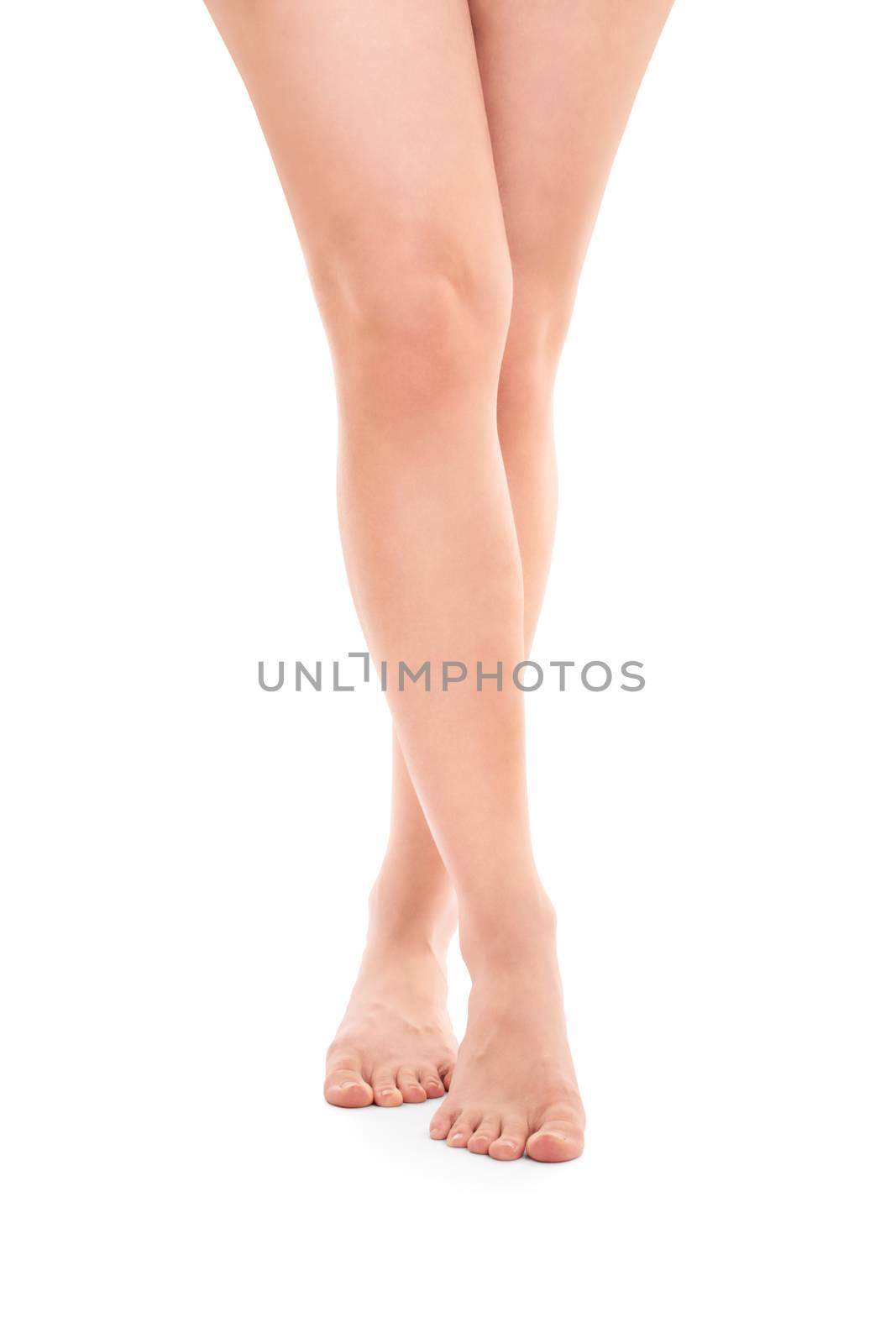 Fit beautiful female legs, isolated on white background.