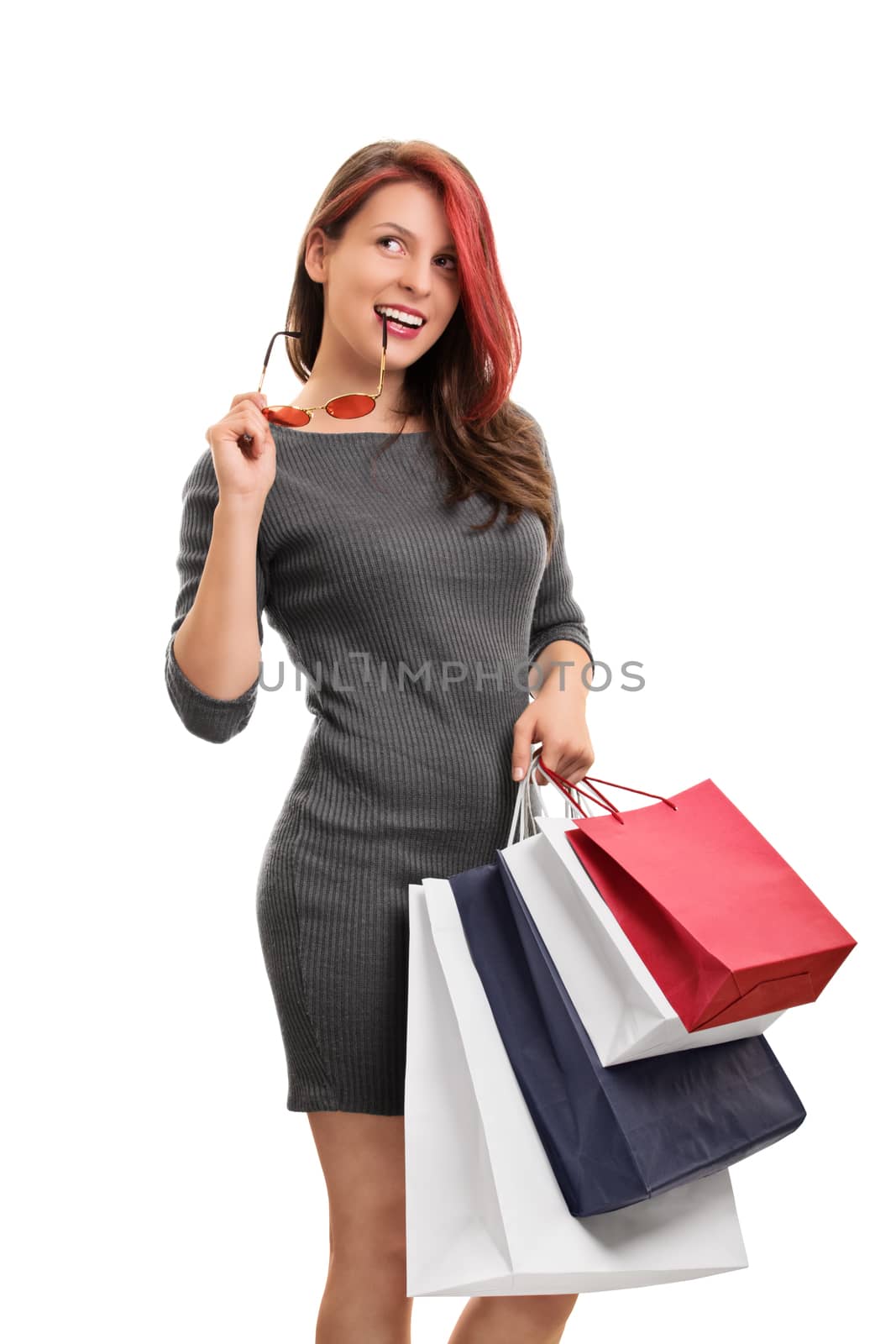 Girl with glasses and shopping bags by Mendelex