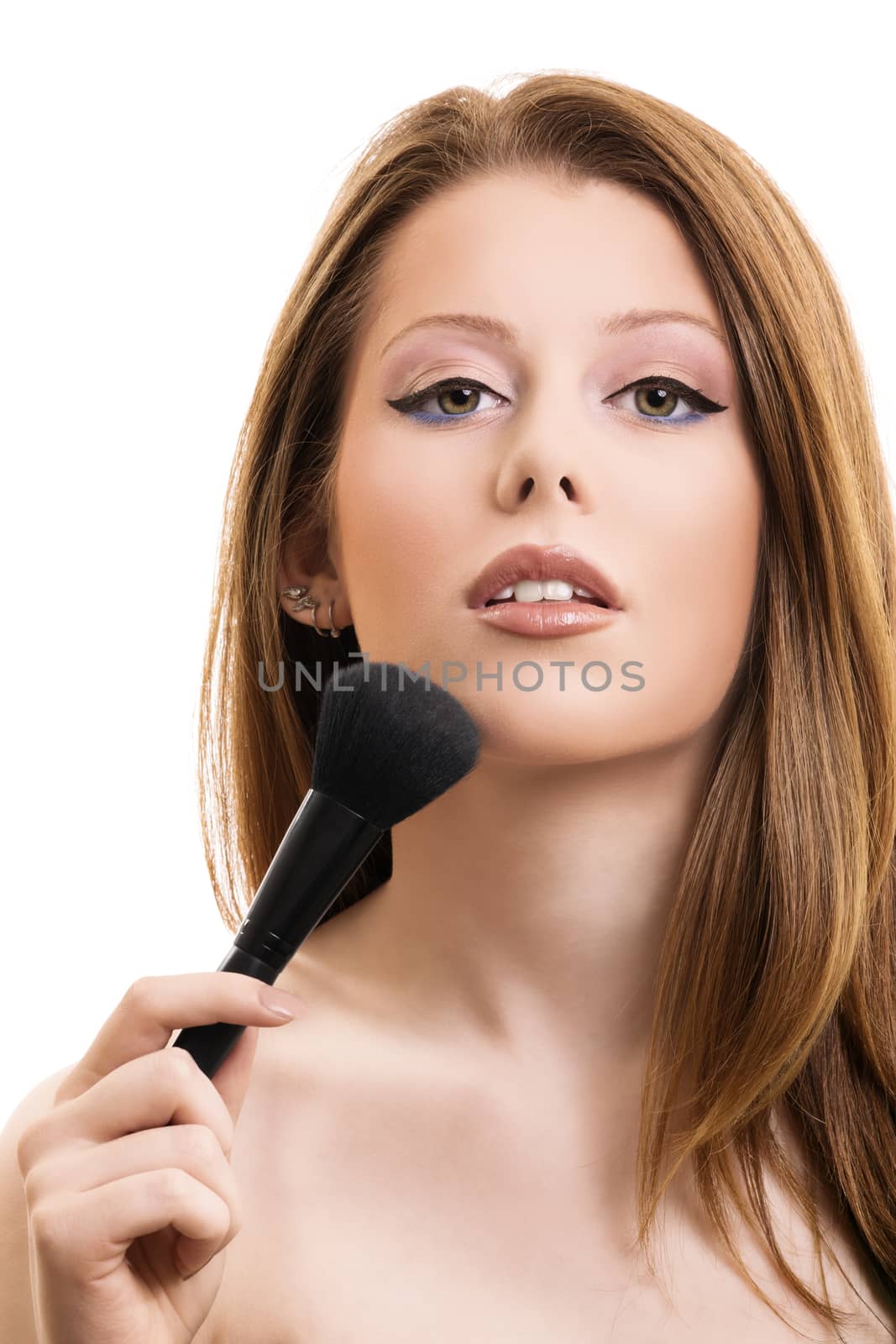 Portrait of a beautiful girl with a make up brush by Mendelex