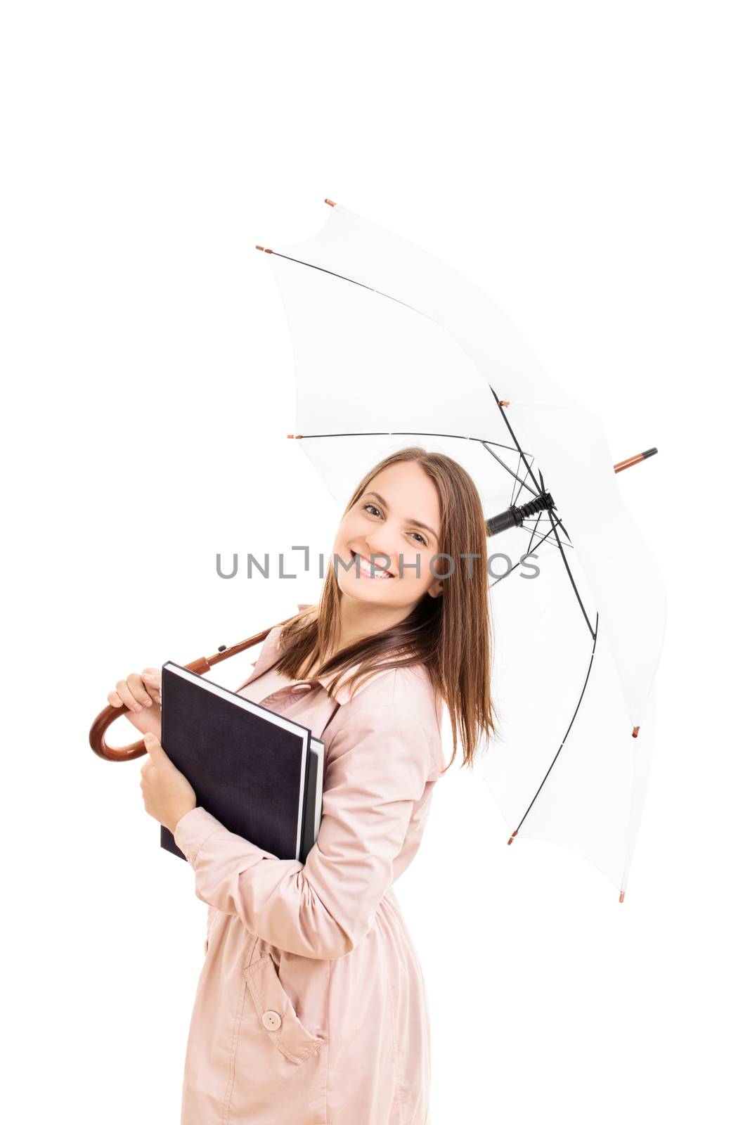 Young girl holding some books and an umbrella by Mendelex