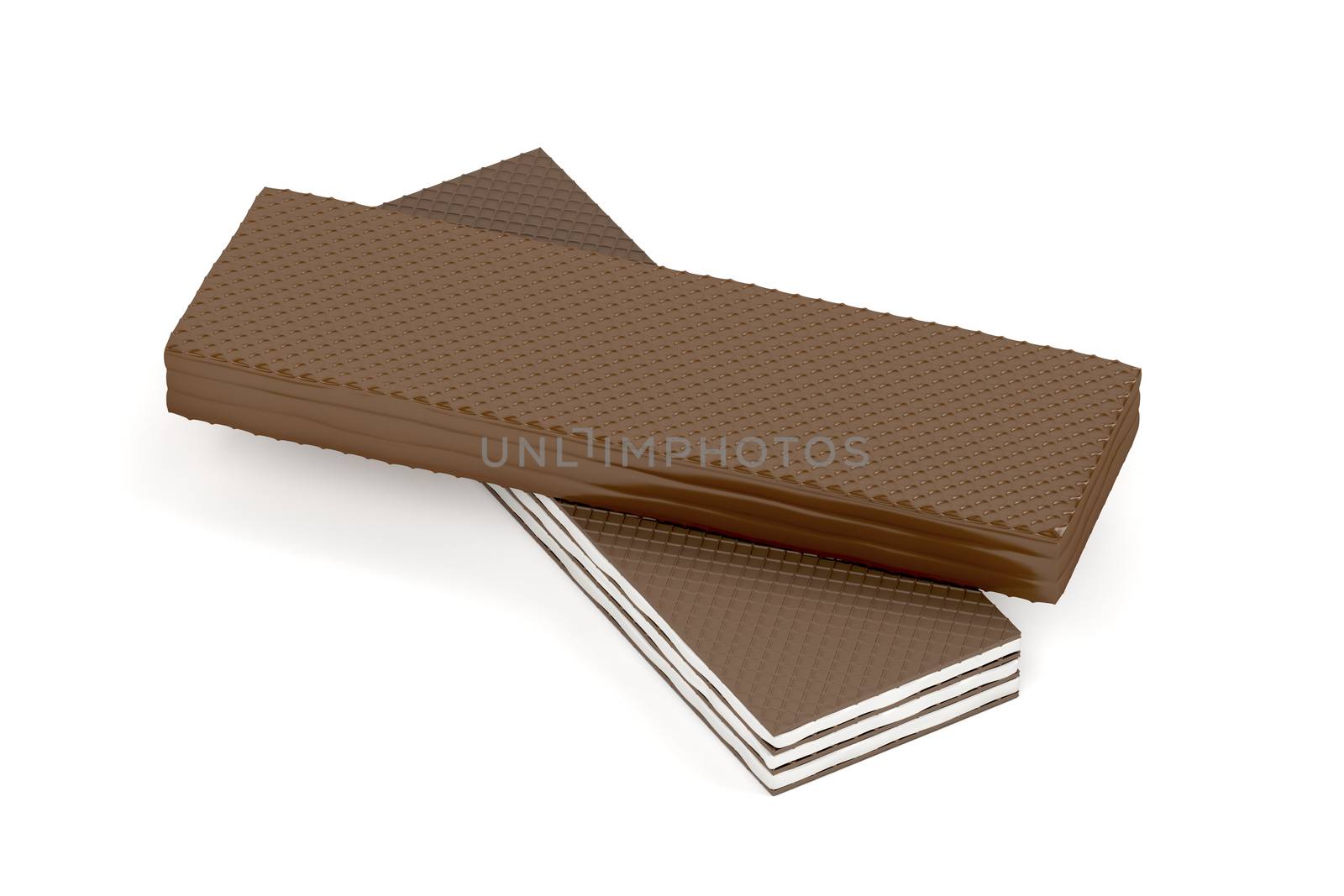 Two types of chocolate wafers on white background