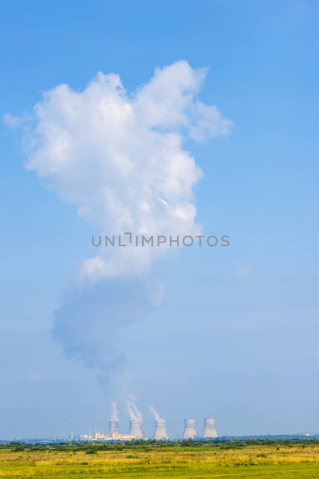 Work far NPP like Chernobyl. Soviet nuclear station. Power plant produces electricity