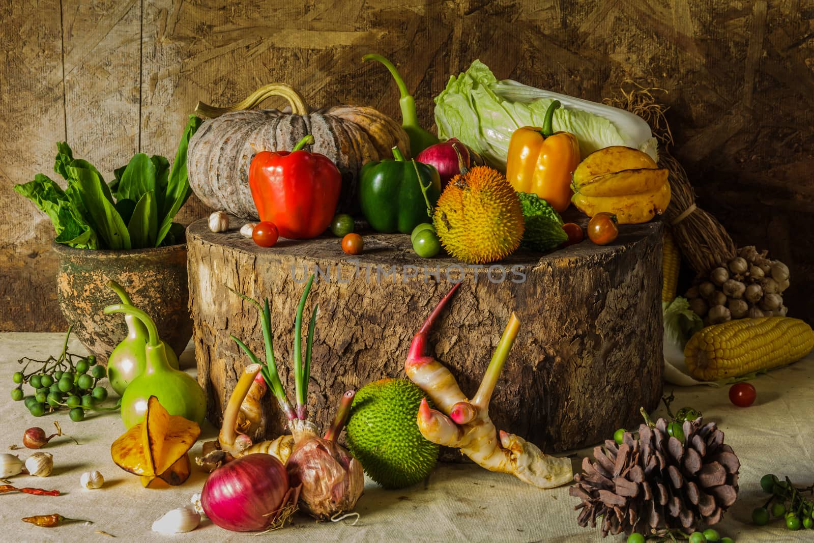 still life Vegetables and fruits as ingredients in cooking.