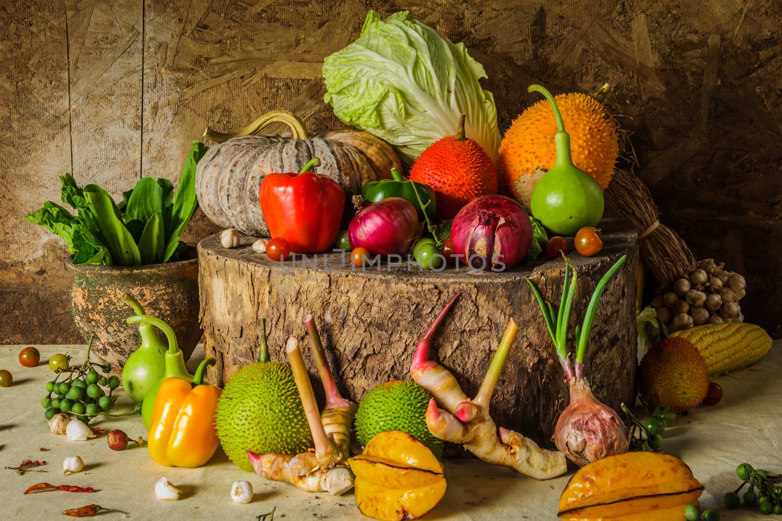 still life Vegetables and fruits as ingredients in cooking.