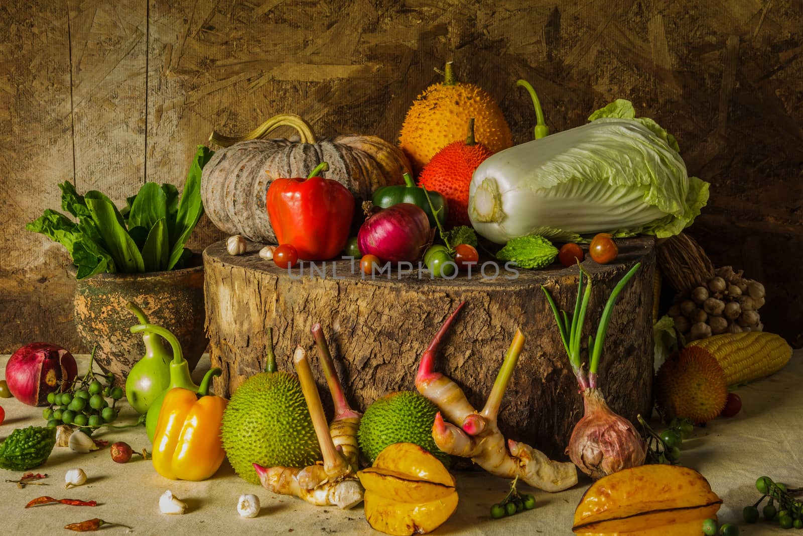 still life Vegetables and fruits as ingredients in cooking.