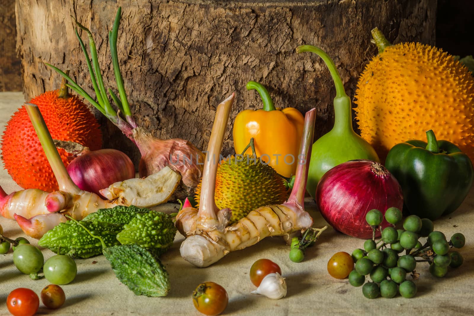 still life Vegetables and fruits as ingredients in cooking.